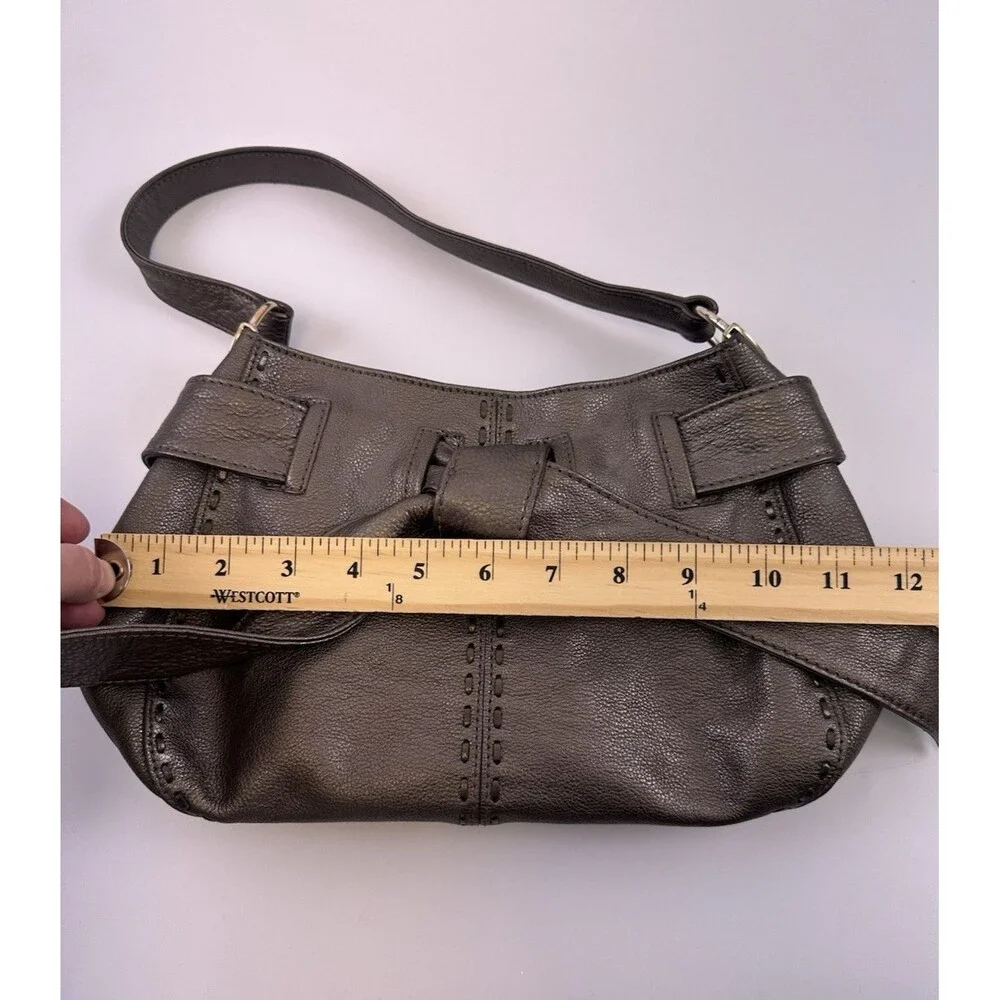 Brighton Bow Strap Hobo Handbag Pewter Metallic Leather Shoulder Purse Magnetic
